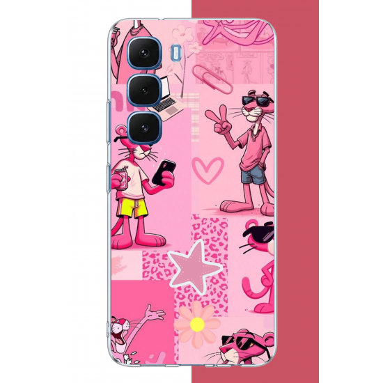 Infinix Hot 60-60i Uyumlu pembe panter kolaj UV Baskılı Silikon Kılıf