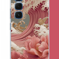 Infinix Hot 60-60i Uyumlu pembe çiçekli dalga UV Baskılı Silikon Kılıf