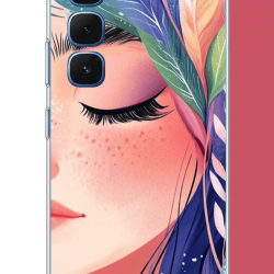 Infinix Hot 60-60i Uyumlu renkli yaprak saçlı kız.jpeg UV Baskılı Silikon Kılıf