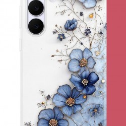 Samsung Galaxy S25 Fe Uyumlu Mavi Çiçek Desenli Silikon Kılıf
