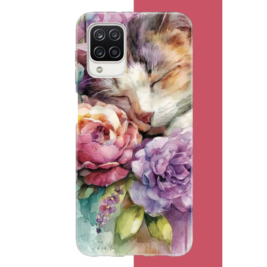 Samsung Galaxy A12-M12 Uyumlu sulu boya kedi UV Baskılı Silikon Kılıf