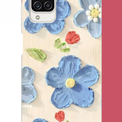 Samsung Galaxy A12-M12 Uyumlu tuvaldeki mavi çiçek UV Baskılı Silikon Kılıf Samsung Galaxy A12-M12 Uyumlu tuvaldeki mavi çiçek UV Baskılı Silikon Kılıf