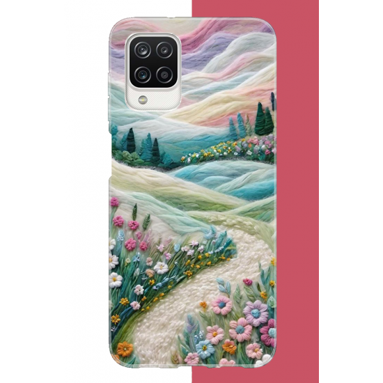 Samsung Galaxy A12-M12 Uyumlu çiçekli plato UV Baskılı Silikon Kılıf