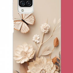Samsung Galaxy A12-M12 Uyumlu duvardaki kelebek UV Baskılı Silikon Kılıf