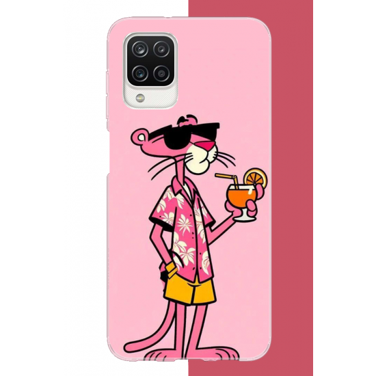 Samsung Galaxy A12-M12 Uyumlu pembe panter 1 UV Baskılı Silikon Kılıf