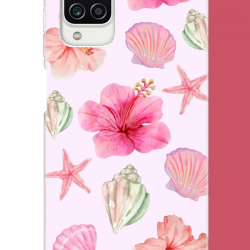 Samsung Galaxy A12-M12 Uyumlu pembe çiçek UV Baskılı Silikon Kılıf