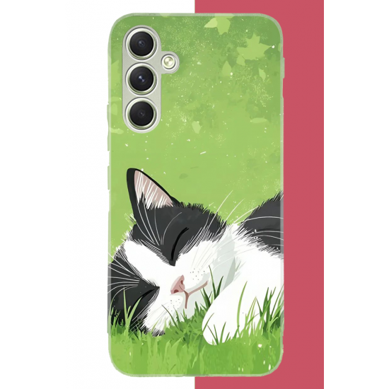 Samsung Galaxy A15 Uyumlu uyuyan kedi UV Baskılı Silikon Kılıf