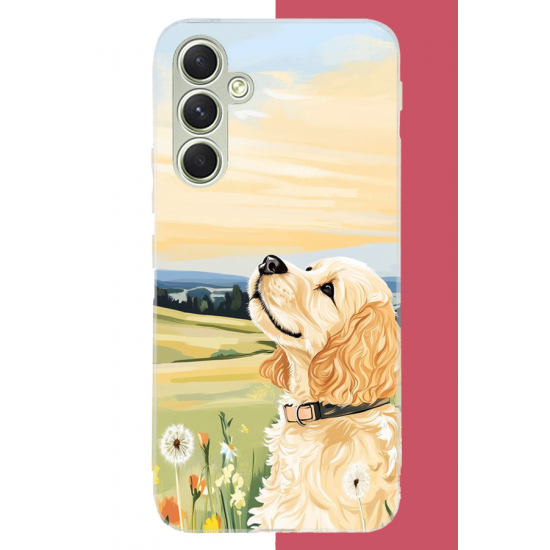 Samsung Galaxy A15 Uyumlu golden köpek UV Baskılı Silikon Kılıf