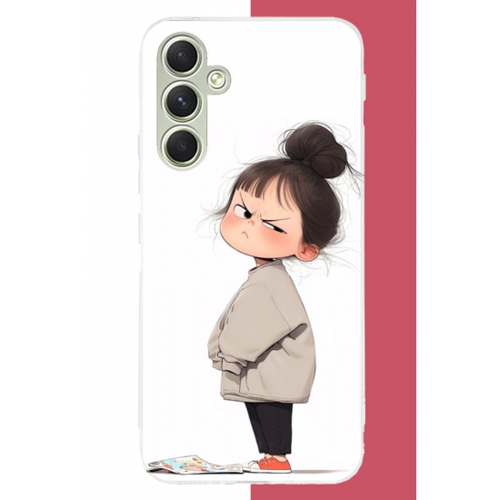 Samsung Galaxy A15 Uyumlu kawaii sinirli kız UV Baskılı Silikon Kılıf