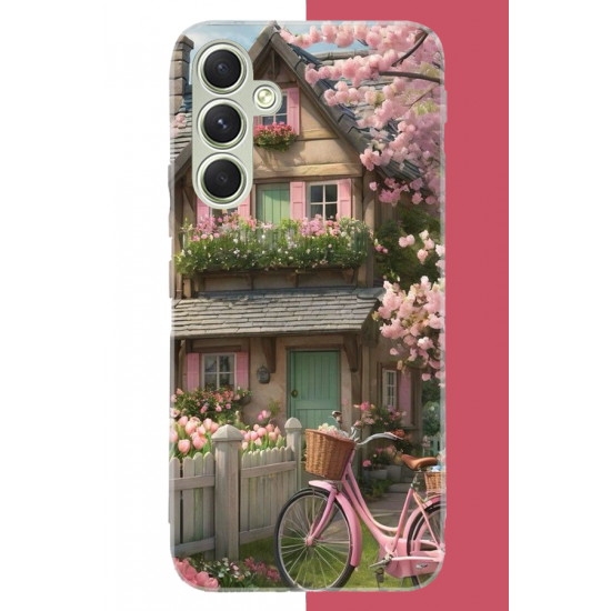 Samsung Galaxy A15 Uyumlu pembe bisiklet UV Baskılı Silikon Kılıf