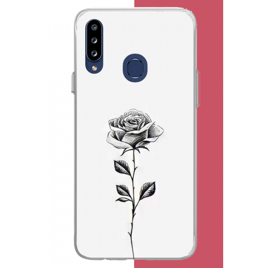 Samsung Galaxy A20S Uyumlu siyah gül UV Baskılı Silikon Kılıf
