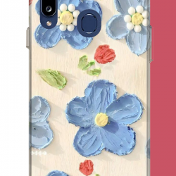 Samsung Galaxy A20S Uyumlu tuvaldeki mavi çiçek UV Baskılı Silikon Kılıf