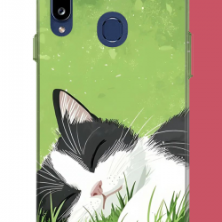 Samsung Galaxy A20S Uyumlu uyuyan kedi UV Baskılı Silikon Kılıf