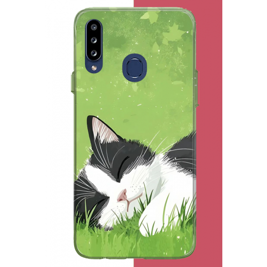 Samsung Galaxy A20S Uyumlu uyuyan kedi UV Baskılı Silikon Kılıf Samsung Galaxy A20S Uyumlu uyuyan kedi UV Baskılı Silikon Kılıf