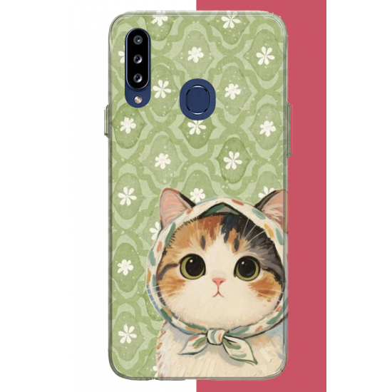 Samsung Galaxy A20S Uyumlu yeşil fularlı kedi UV Baskılı Silikon Kılıf Samsung Galaxy A20S Uyumlu yeşil fularlı kedi UV Baskılı Silikon Kılıf