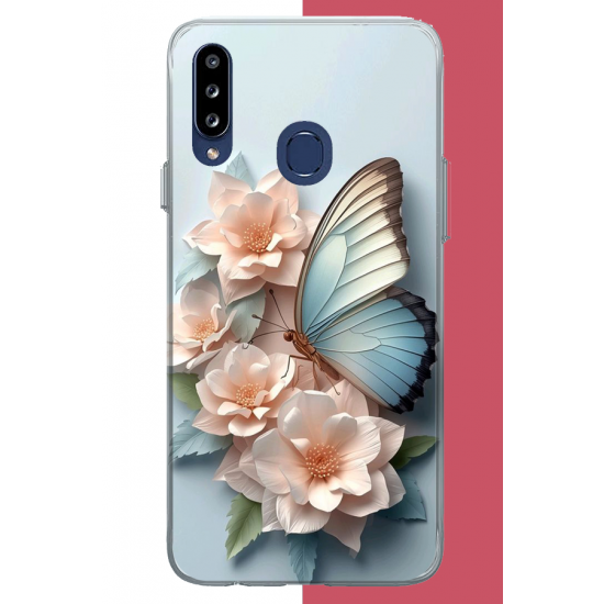 Samsung Galaxy A20S Uyumlu mavi kanatlı kelebek UV Baskılı Silikon Kılıf