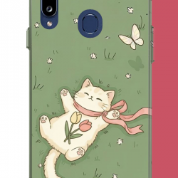 Samsung Galaxy A20S Uyumlu fularlı kedi UV Baskılı Silikon Kılıf
