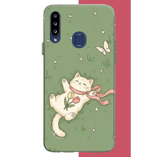 Samsung Galaxy A20S Uyumlu fularlı kedi UV Baskılı Silikon Kılıf