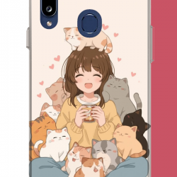 Samsung Galaxy A20S Uyumlu kawaii yavru kediler UV Baskılı Silikon Kılıf