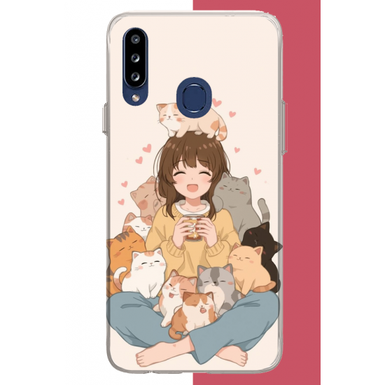 Samsung Galaxy A20S Uyumlu kawaii yavru kediler UV Baskılı Silikon Kılıf