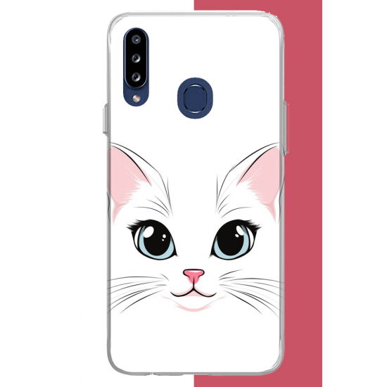 Samsung Galaxy A20S Uyumlu kedi yüzü UV Baskılı Silikon Kılıf