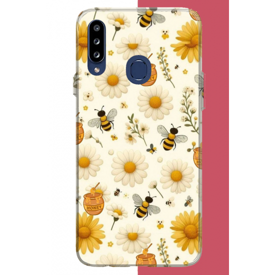 Samsung Galaxy A20S Uyumlu arılı sarı çiçek.jpeg UV Baskılı Silikon Kılıf