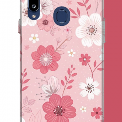 Samsung Galaxy A20S Uyumlu pembe beyaz çiçek UV Baskılı Silikon Kılıf