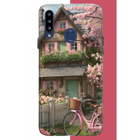 Samsung Galaxy A20S Uyumlu pembe bisiklet UV Baskılı Silikon Kılıf