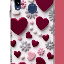 Samsung Galaxy A20S Uyumlu bordo kalp UV Baskılı Silikon Kılıf