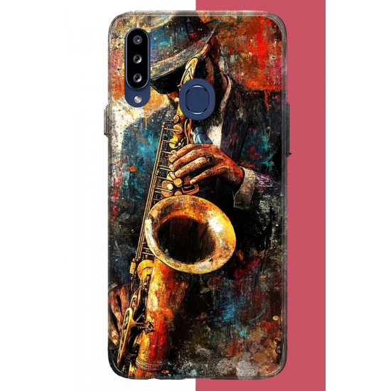Samsung Galaxy A20S Uyumlu renkli tenor saksafon UV Baskılı Silikon Kılıf