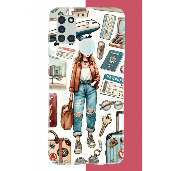Samsung Galaxy A21S Uyumlu vintage-travel UV Baskılı Silikon Kılıf