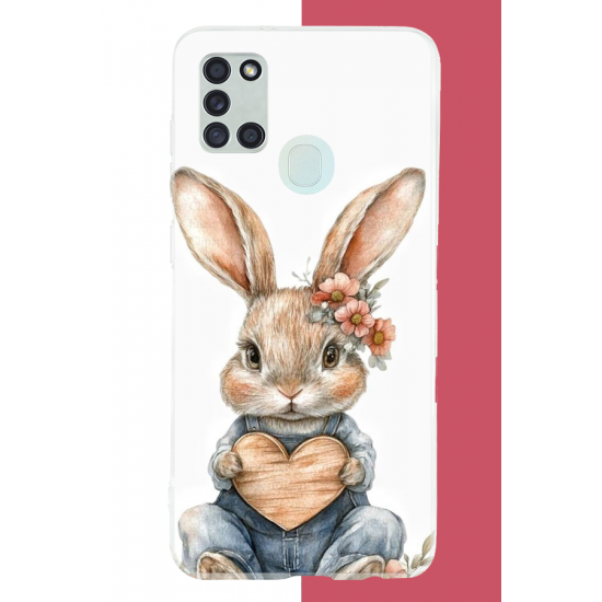 Samsung Galaxy A21S Uyumlu çiçek tokalı tavşan UV Baskılı Silikon Kılıf Samsung Galaxy A21S Uyumlu çiçek tokalı tavşan UV Baskılı Silikon Kılıf