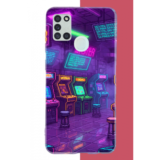 Samsung Galaxy A21S Uyumlu Cyberpunk neon arcade UV Baskılı Silikon Kılıf
