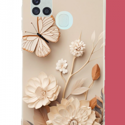 Samsung Galaxy A21S Uyumlu duvardaki kelebek UV Baskılı Silikon Kılıf