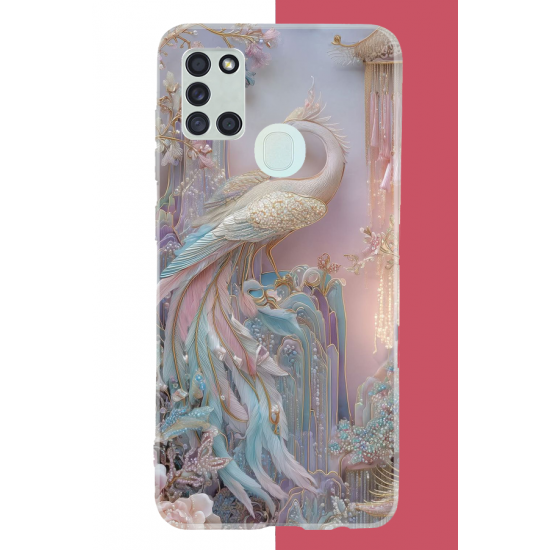 Samsung Galaxy A21S Uyumlu kristal kuğu UV Baskılı Silikon Kılıf