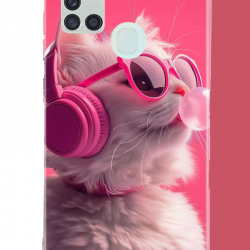 Samsung Galaxy A21S Uyumlu pembe gözlüklü kedi UV Baskılı Silikon Kılıf Samsung Galaxy A21S Uyumlu pembe gözlüklü kedi UV Baskılı Silikon Kılıf