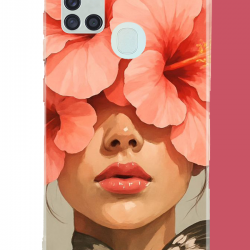 Samsung Galaxy A21S Uyumlu pembe çiçekli kadın UV Baskılı Silikon Kılıf Samsung Galaxy A21S Uyumlu pembe çiçekli kadın UV Baskılı Silikon Kılıf