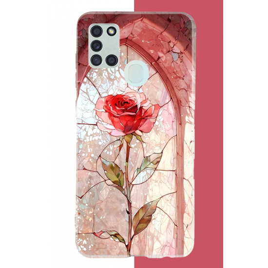 Samsung Galaxy A21S Uyumlu pencereki gül UV Baskılı Silikon Kılıf
