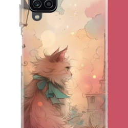 Samsung Galaxy A22-M22-M32 Uyumlu mavi fularlı kedi UV Baskılı Silikon Kılıf