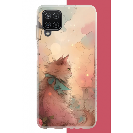 Samsung Galaxy A22-M22-M32 Uyumlu mavi fularlı kedi UV Baskılı Silikon Kılıf