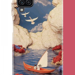 Samsung Galaxy A22-M22-M32 Uyumlu göldeki turuncu kayık UV Baskılı Silikon Kılıf
