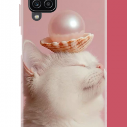 Samsung Galaxy A22-M22-M32 Uyumlu incili kedi UV Baskılı Silikon Kılıf