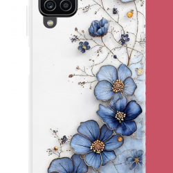 Samsung Galaxy A22-M22-M32 Uyumlu mavi çiçek UV Baskılı Silikon Kılıf