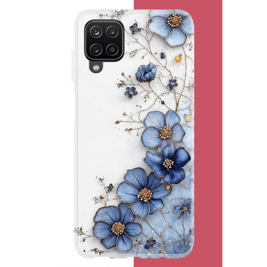 Samsung Galaxy A22-M22-M32 Uyumlu mavi çiçek UV Baskılı Silikon Kılıf