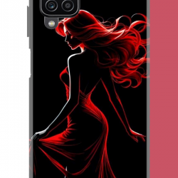 Samsung Galaxy A22-M22-M32 Uyumlu kırmızı elbiseli kadın UV Baskılı Silikon Kılıf