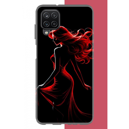Samsung Galaxy A22-M22-M32 Uyumlu kırmızı elbiseli kadın UV Baskılı Silikon Kılıf