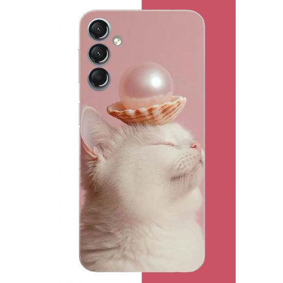Samsung Galaxy A24 Uyumlu incili kedi UV Baskılı Silikon Kılıf
