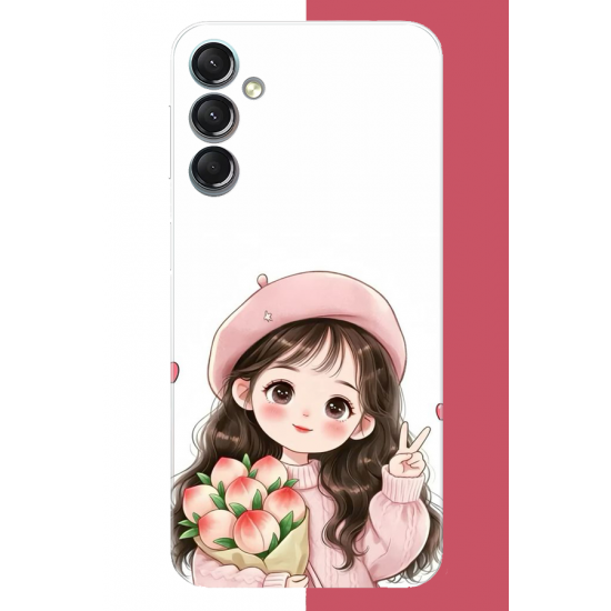 Samsung Galaxy A24 Uyumlu kawaii buket tutan kız UV Baskılı Silikon Kılıf