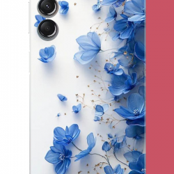 Samsung Galaxy A24 Uyumlu mavi çiçek2 UV Baskılı Silikon Kılıf