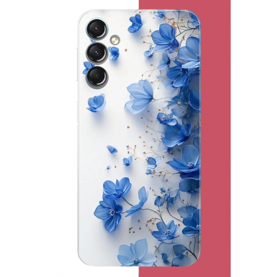 Samsung Galaxy A24 Uyumlu mavi çiçek2 UV Baskılı Silikon Kılıf